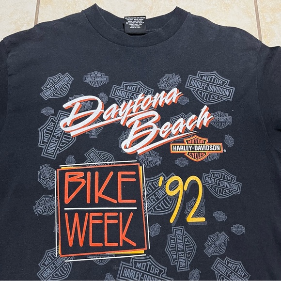 Vintage Harley-Davidson XL T Shirt Black Daytona Beach Bike Week 1992 3D Emblem - Picture 1 of 8
